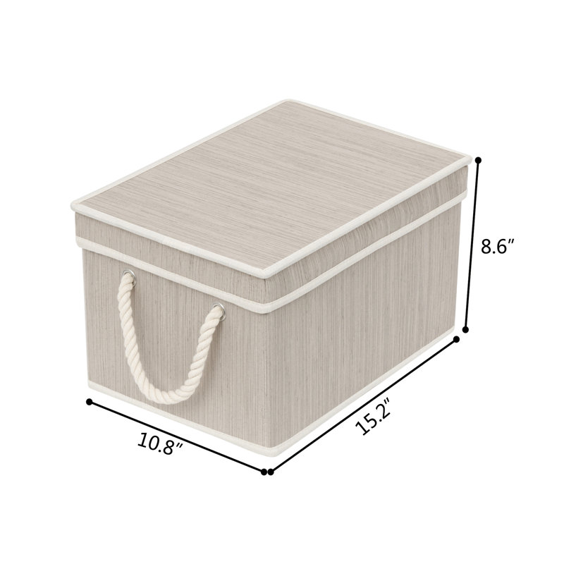 3 Piece Fabric Box Set with Lids and Handles, Gray, 8.6" H x 10.8" W x 15.2" D