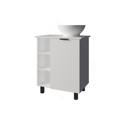 FM FURNITURE Pinal Bathroom Vanity, Single Door, 8 Storage Shelves (6 Open + 2 Closed), Open Storage Design, White