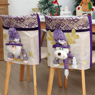 Christmas Chair Covers - Purple - Set Of 6, Festive Dining Chair Back Covers, Party Decorations