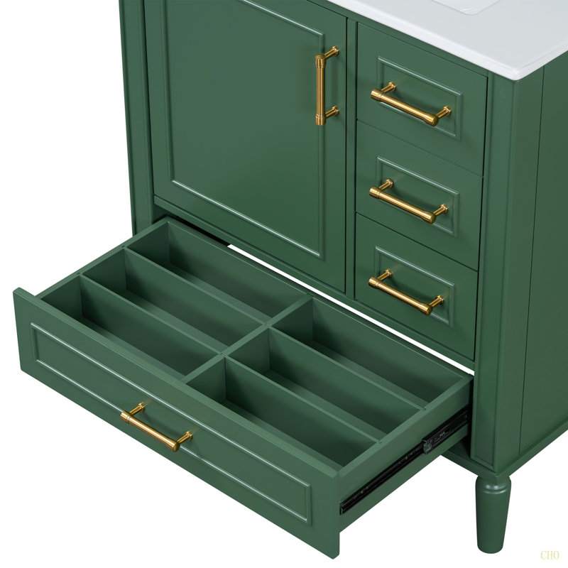 Ensemble de meuble-lavabo traditionnel de 30 po au sol, avec trois tiroirs, portes à fermeture douce, avec de longues poignées en métal - parfait pour les petites salles de bain
