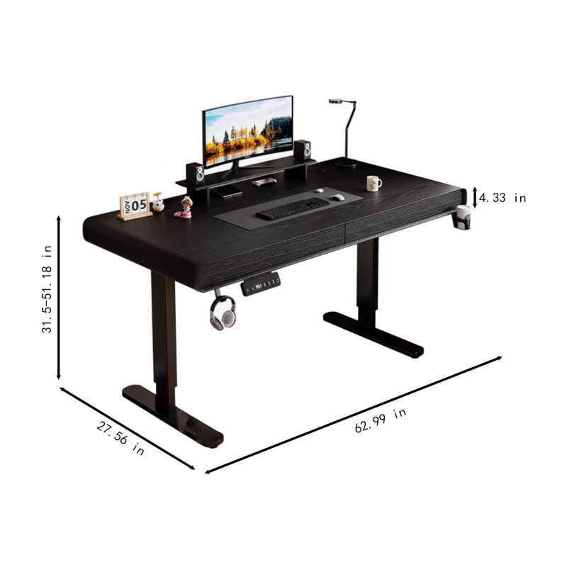 Bureau d'ordinateur noir à hauteur réglable, Noir