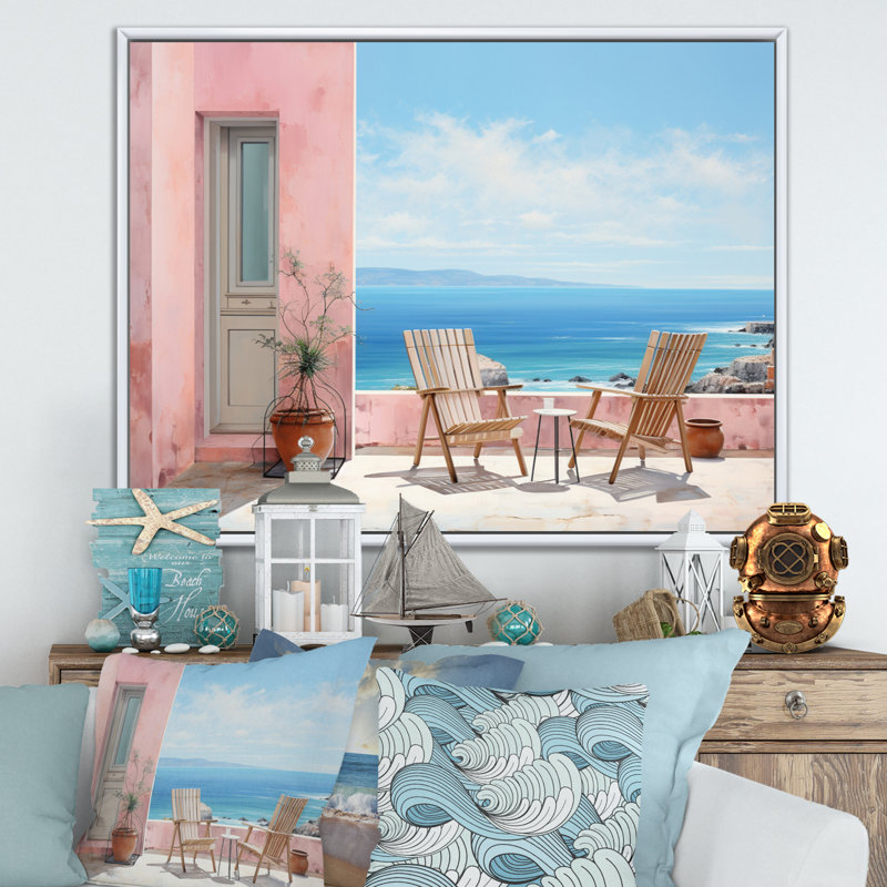Impression sur toile encadrée «Coastalminimalisme Coastal Elegance Pointillism II», Black Picture Framed, 34" H x 44" W