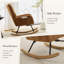 Ensemble chaise berçante à oreilles et repose-pieds en tissu Teddy, chaise d'allaitement avec poche latérale, base en bois massif, marron