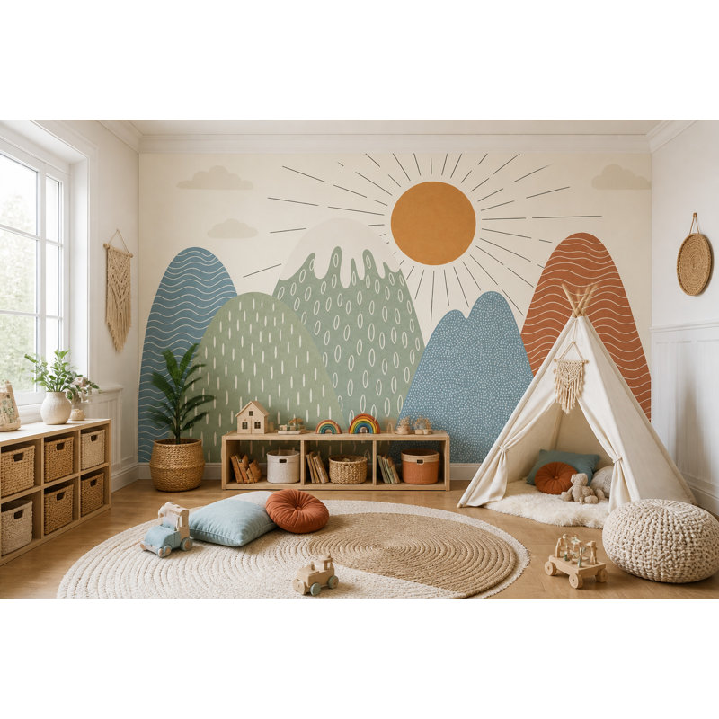 Papier peint pastel beige avec nuages doux, 100"x96", Non-Woven Nonpasted