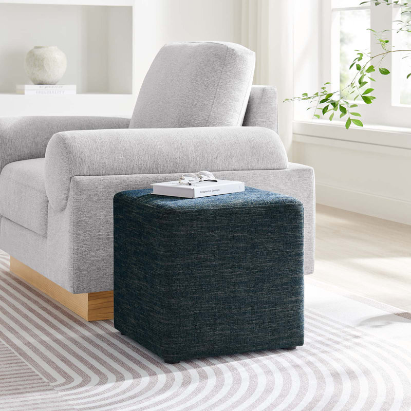 Modway Callum Upholstered Ottoman, Heathered Weave Azure Polyester Blend