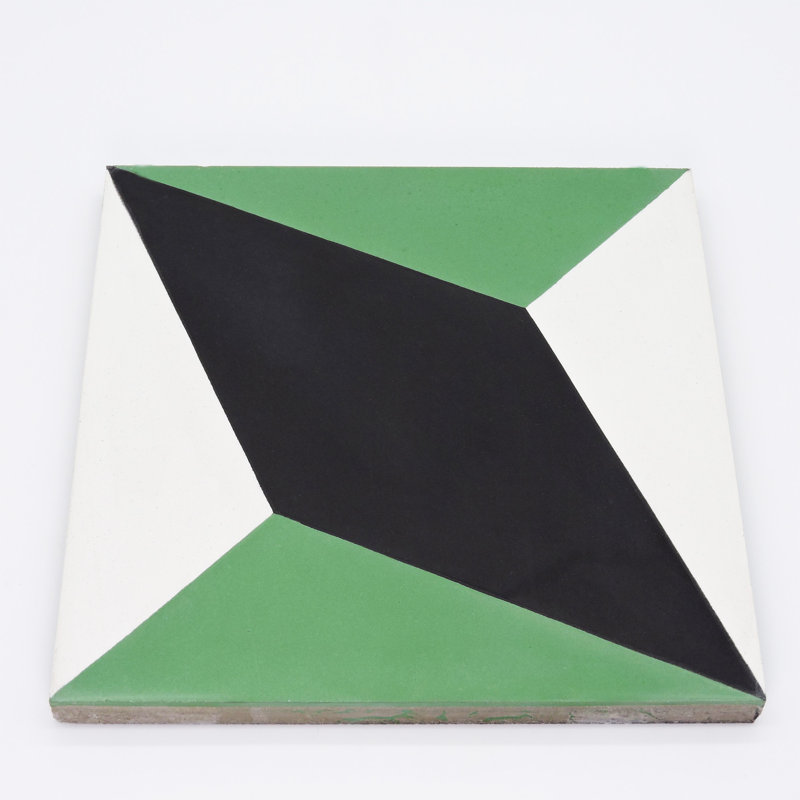 Diamond 8" x 8" Cement Patterned Wall & Floor Tile, Green/White