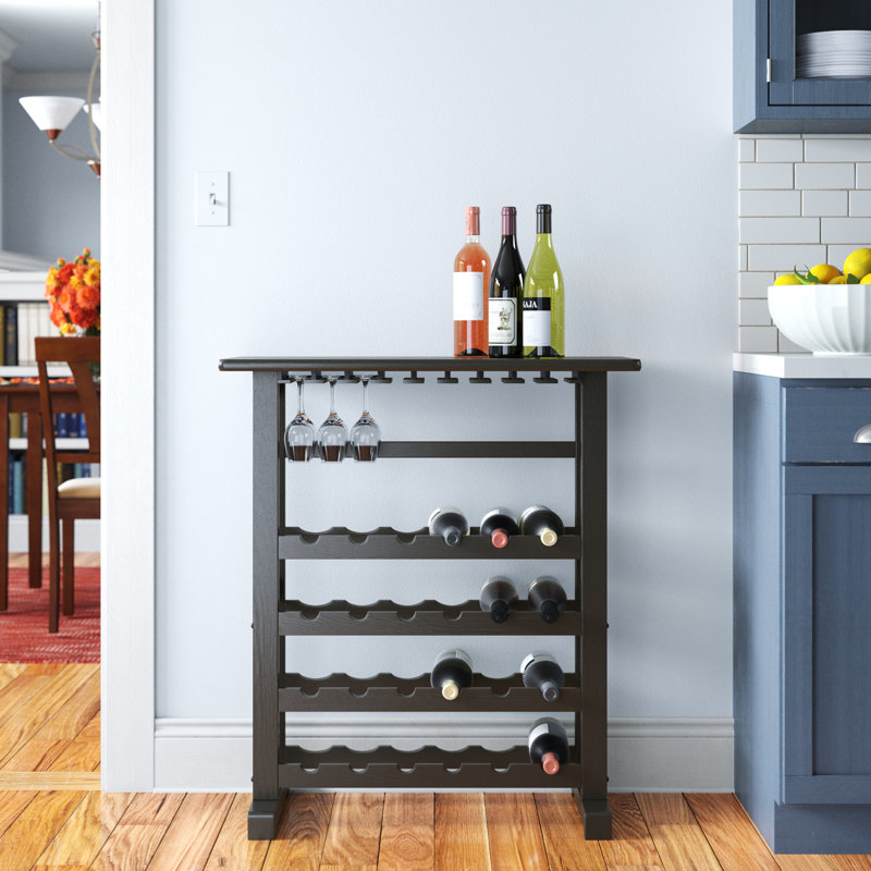 Taggert 24 Bottle Floor Wine Bottle & Glass Rack in Dark Espresso, 35.67'' H X 31.5'' W X 15.75'' D, Espresso