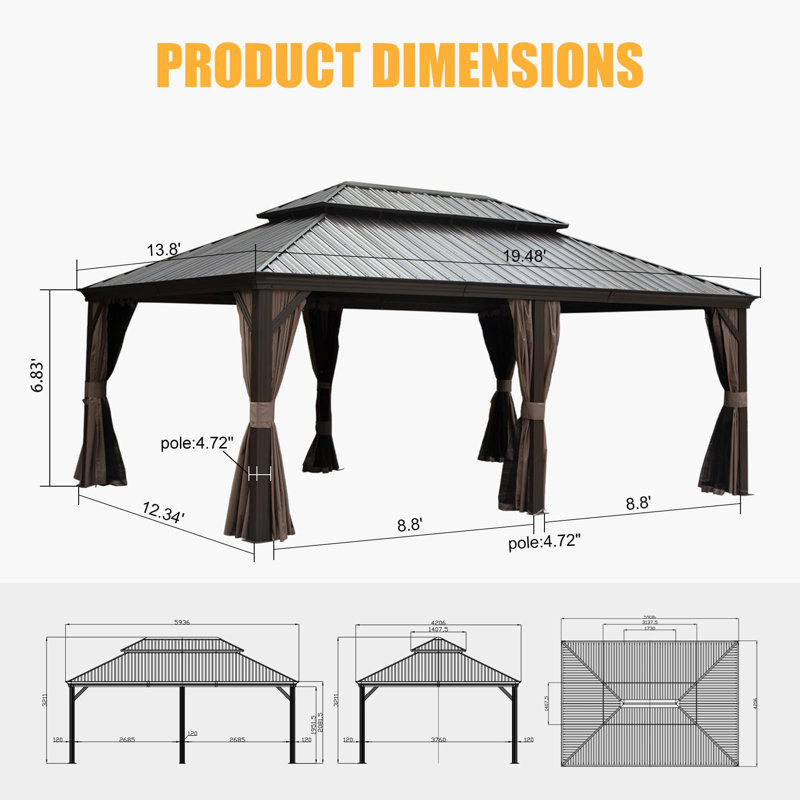 Heavy-Duty Pavilion Gazebo – Spacious & Secure, Brown
