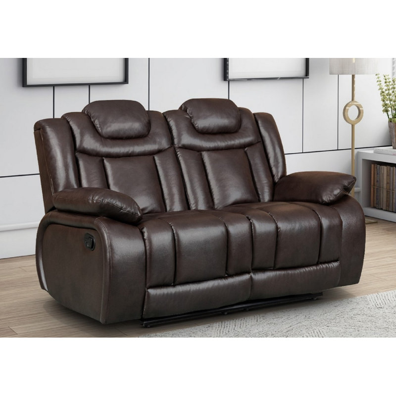 Galles 3 Seater Faux Leather Reclining Sofa, 2, Galles Brown Faux Leather