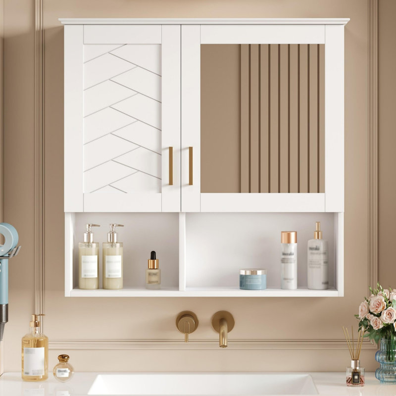 Armoire de toilette 2 en 1, armoire de pharmacie murale de 30 pouces avec tablettes réglables et portes à fermeture douce, miroir haute définition avec rangement pour meuble-lavabo de salle de bain