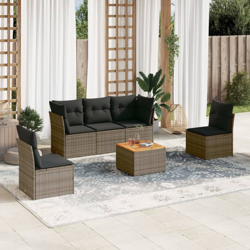 Ensemble de canapé de jardin modulaire en rotin PE Vidaxl, Coussin gris / cadre gris