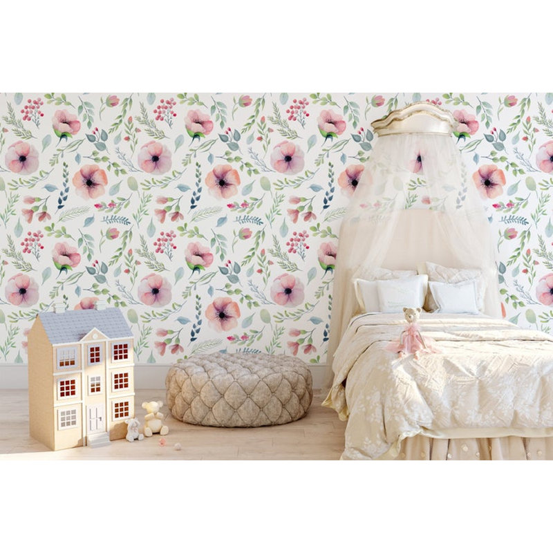 Papier peint amovible à motif floral coquelicot, L 9 po x l 15 po