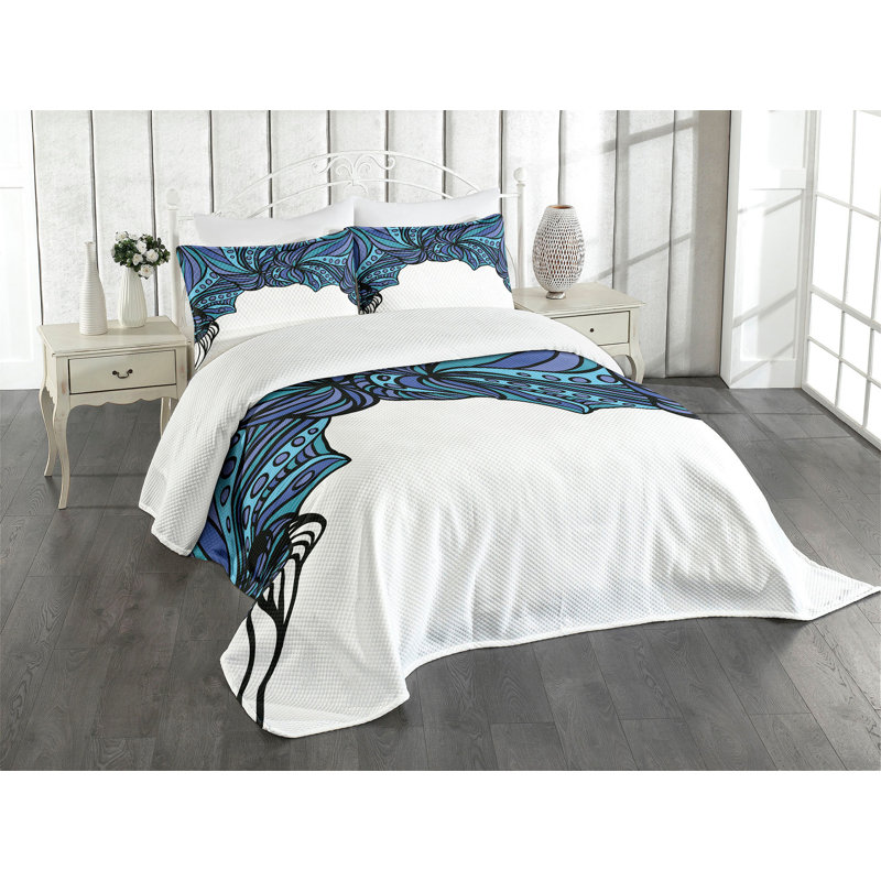 Ambesonne Octopus Bedspread Set  Abstract Marine Pattern  Violet Blue Turquoise, King Coverlet / Bedspread + 2 Standard Shams