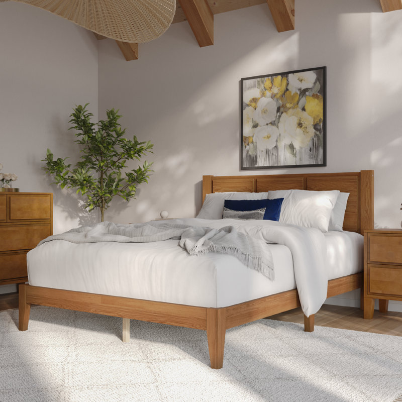 Ensemble de chambre en bois massif Knighten, Noyer, Grand lit