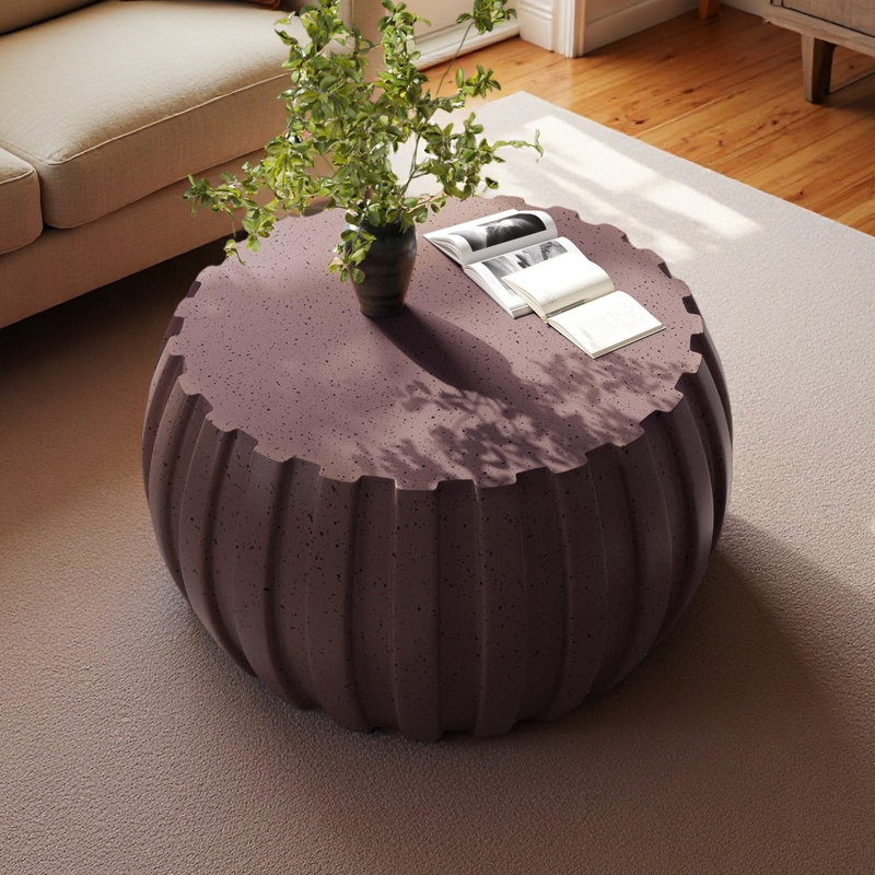 Table basse imperméable moderne 35,43 po, conception en ciment durable, compatible avec l'intérieur et l'extérieur, Brun