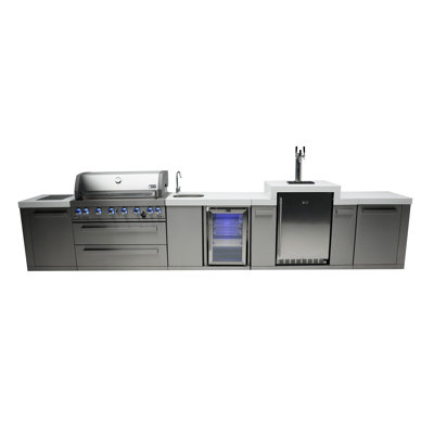 Mont Alpi 6-Burner Stainless Steel Outdoor Island Grill + Refrigerator & Sink + 3 Beer Tap Kegerator