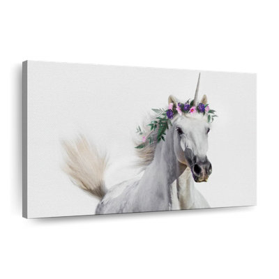 Couronne de fleurs, licorne sur toile