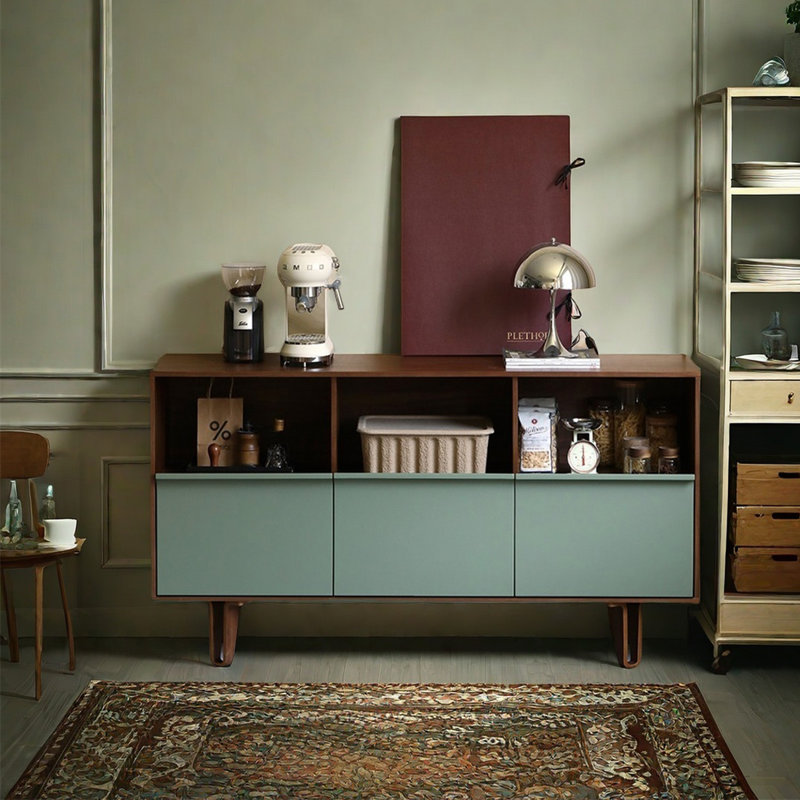Buffet simple de style nordique moderne, Vert / brun noisette