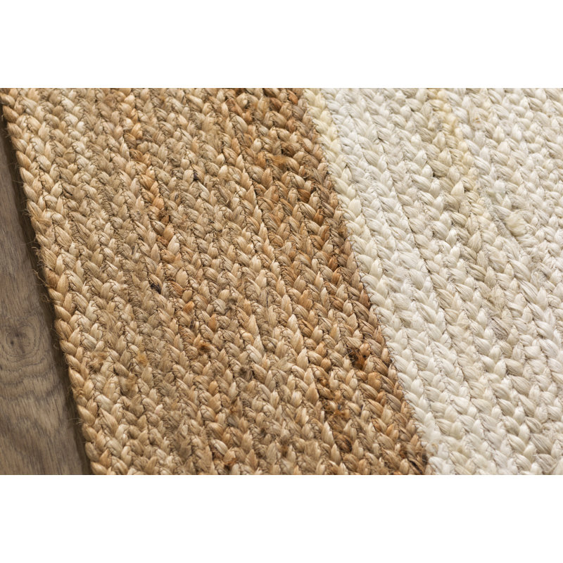 Palermo Casual Bordered Power Loom Jute Off White Rug, Rectangle 4' x 6'