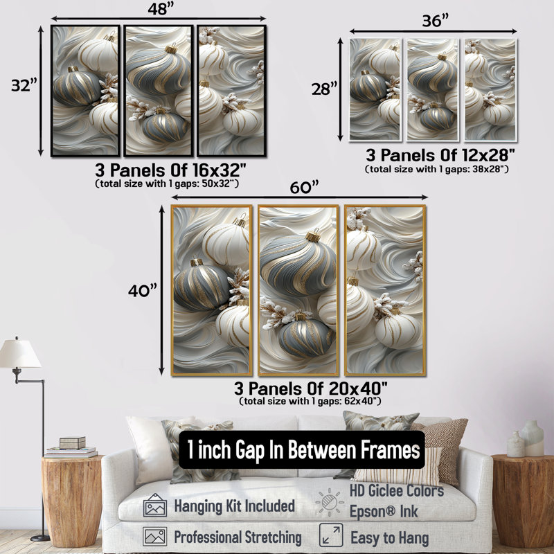 «White and Grey Christmas Peppermint Swirl», ensemble de reproductions d'art mural de Noël, H 28 po x l 36 po x P 1 po