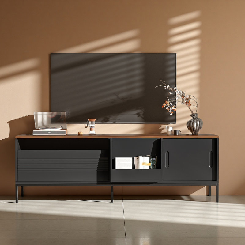 70.8'' Modern TV Stand For Tvs Up To 75 Inches, Entertainment Center With Storage Space, Sliding Doors, Adjustable Shelves And Metal Frame