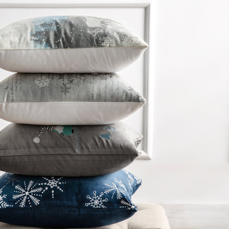 Merry Christmas Embroidered Velvet Throw Pillow Covers, Set of 4