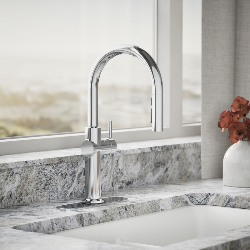 Crue Touchless Pull-Down Kitchen Sink Faucet with Voice Activation and Three-Function Sprayhead, Polished Chrome