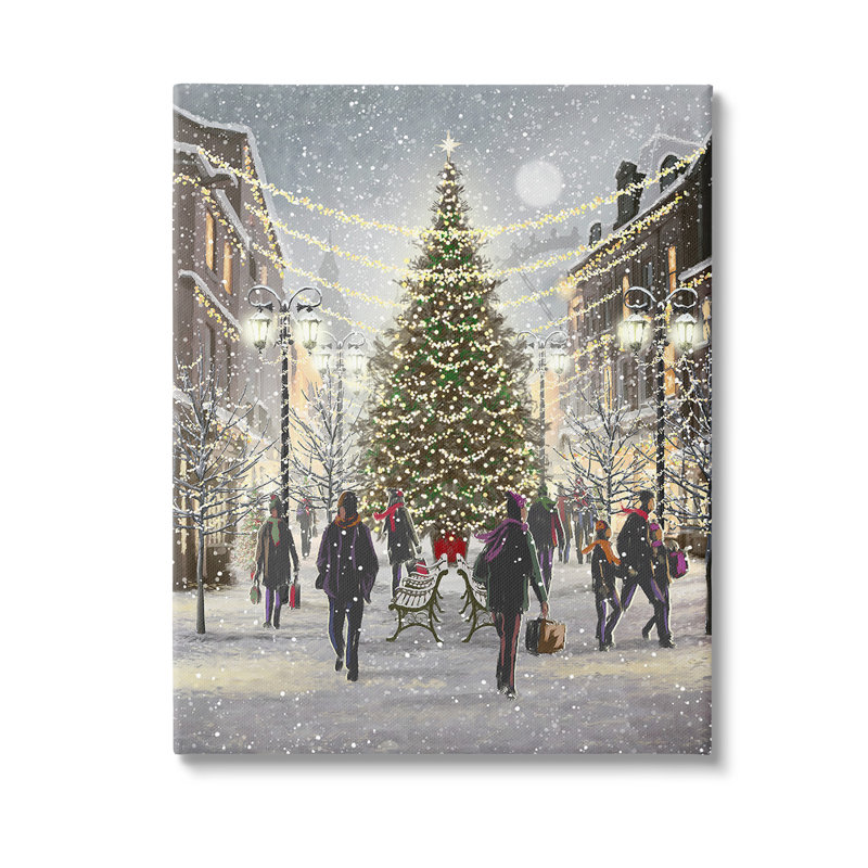 Art urbain sur toile, "Town Town Christmas Tree" par Pip Wilson, H 40 po x l 30 po
