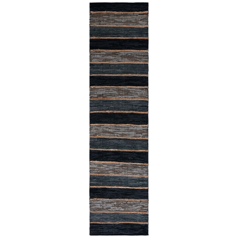 Tapis en cuir tissé à la main Gerdy, Tapis de couloir 2 pi 3 po x 9 pi