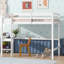 Lit mezzanine simple avec bureau intégré, échelle et barrière de sécurité, blanc, idéal pour les espaces d'étude et de loisirs-118038461