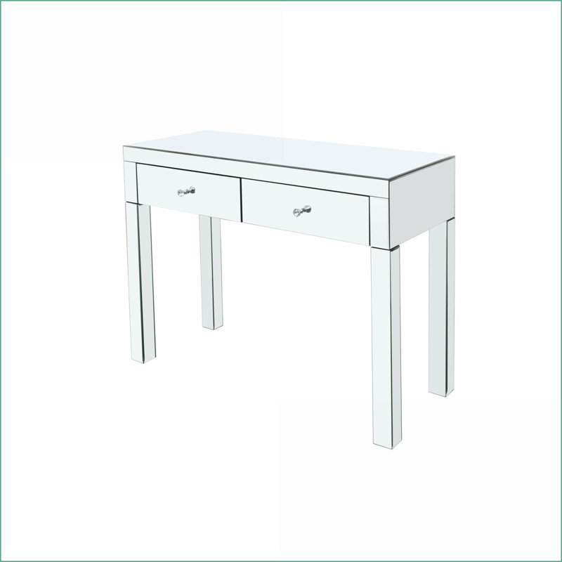 Coiffeuse à miroir blanche et dorée avec 2 tiroirs, spacieuse et robuste pour les petits espaces