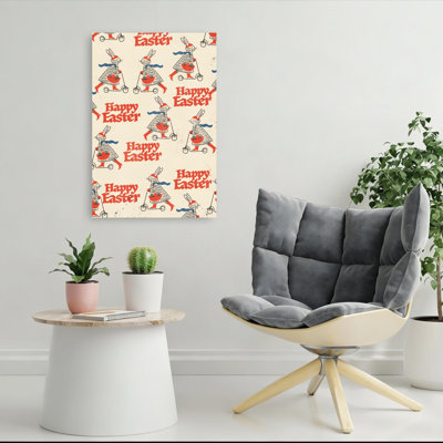 Happy Easter Bunny Pattern Playful Retro Vintage Spring Wall Art Print