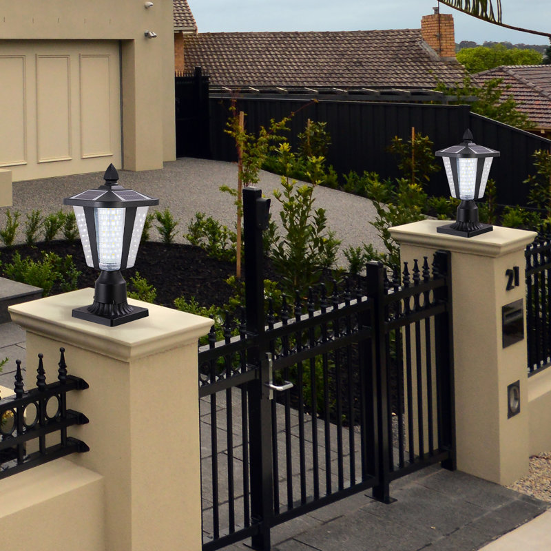 Lanterne d'extérieur solaire de 15 pouces, lumière de jardin à DEL noire moderne - parfaite pour le jardin / l'allée / le jardin, pas de câblage facile à installer, marche / arrêt automatique, luminosité réglable