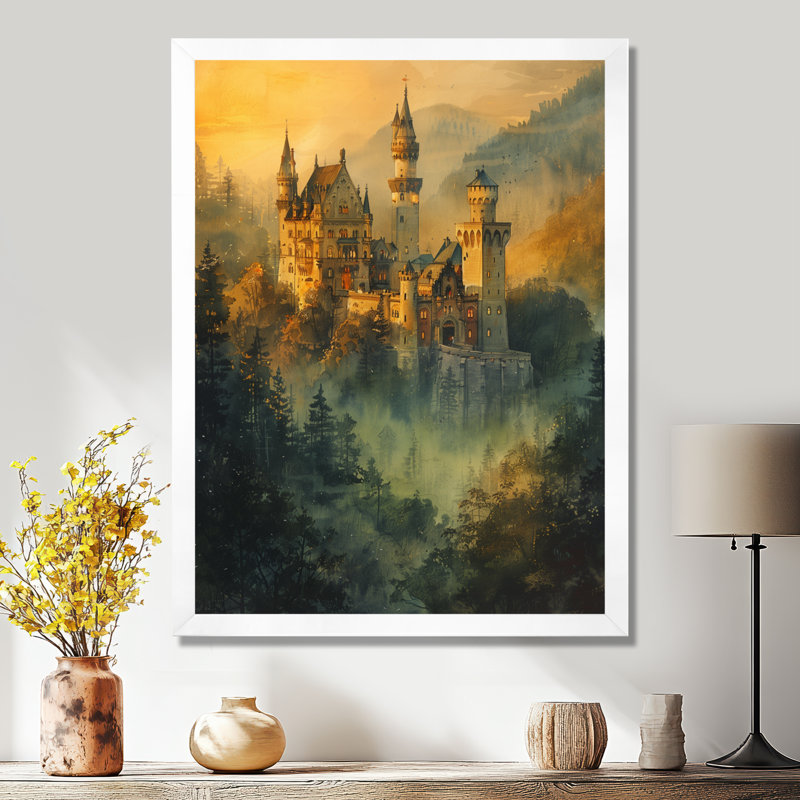 Art rétro, château de conte de fées dans le brouillard - châteaux, H 32 po x l 24 po x P 1 po