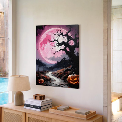 «Suspenseful Hillscape Path Glowing Moon Moon And Halloween Scène», art mural sur toile prêt à accrocher, décoration moderne