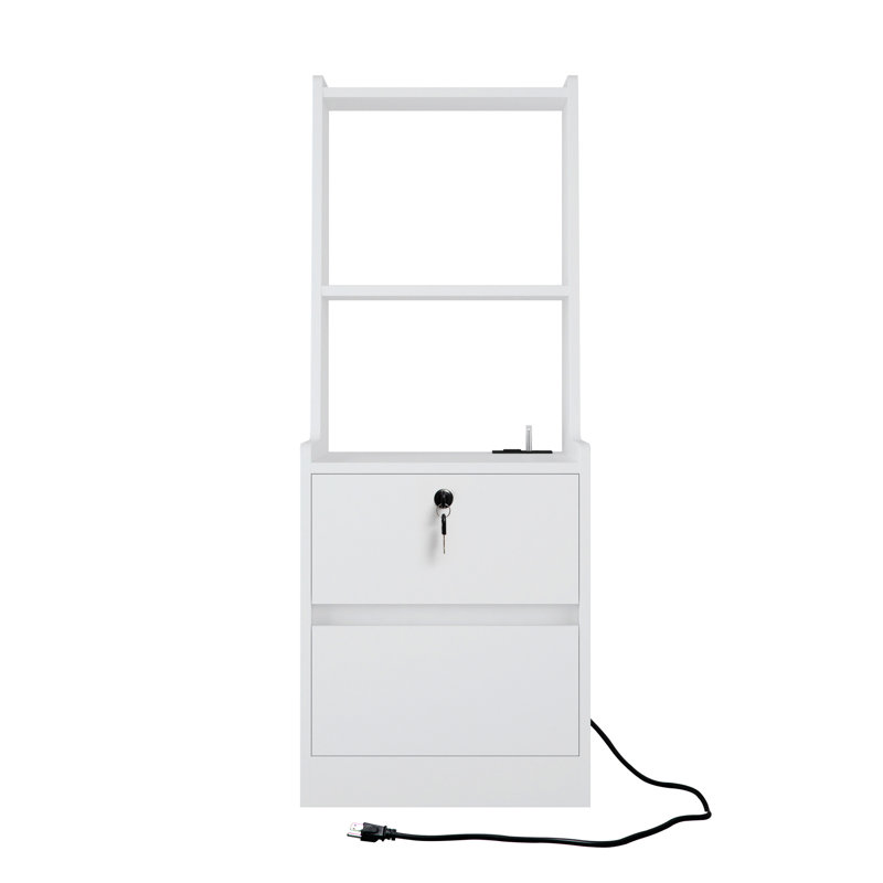 Tables de chevet blanches modernes avec station de charge, 7 couleurs et 2 niveaux de rangement pour une organisation verrouillable