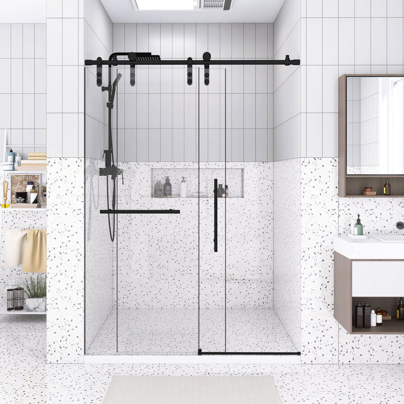 50-54" X 76" H Frameless Single Sliding Shower Door, 5/16" (8Mm) Clear Tempered Glass, Premium Stainless Steel Hardware,Matte Black
