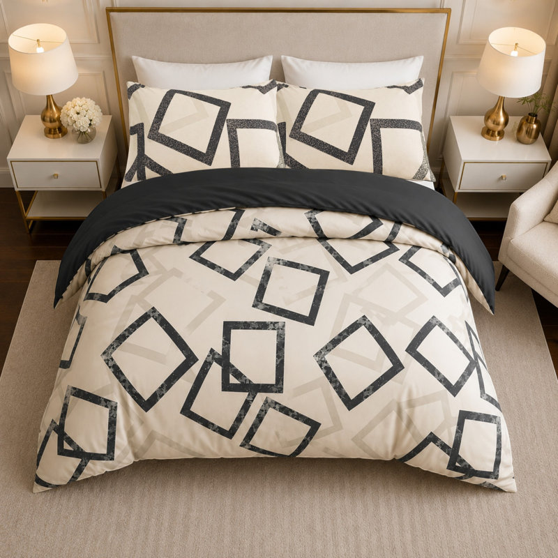 Bedding, Single Bed (135 x 200 cm), Taupe & Black