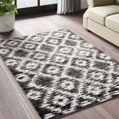 Bethlyn Ikat Ivory/Charcoal Area Rug