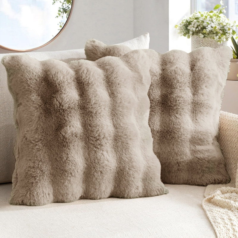 Luxury Supersoft  Faux Fur Cushion, 43x43cm, Beige