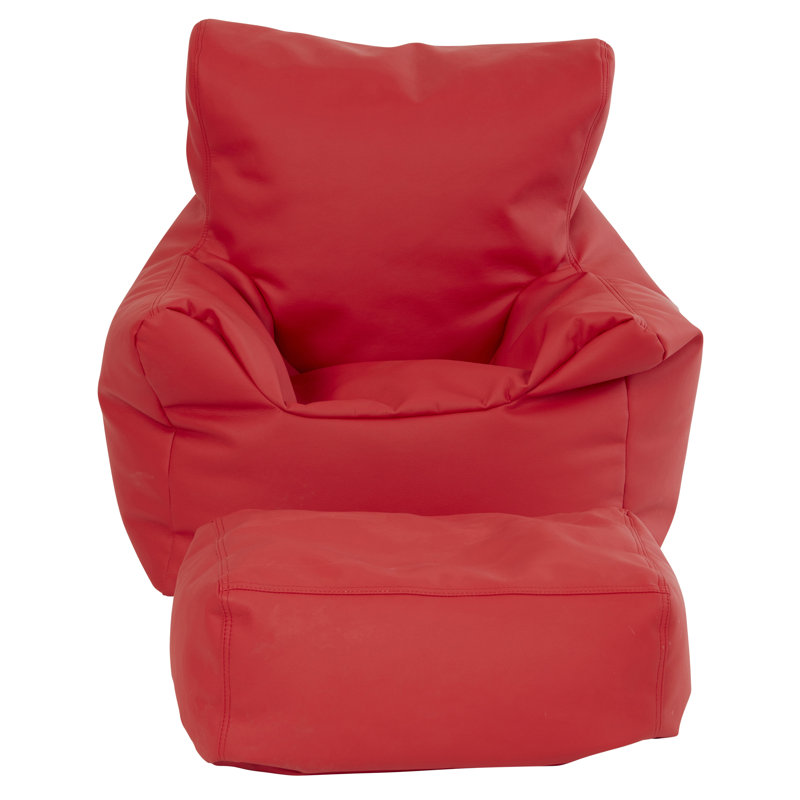 Fauteuil à billes et repose-pieds SoftScape, Simili cuir rouge