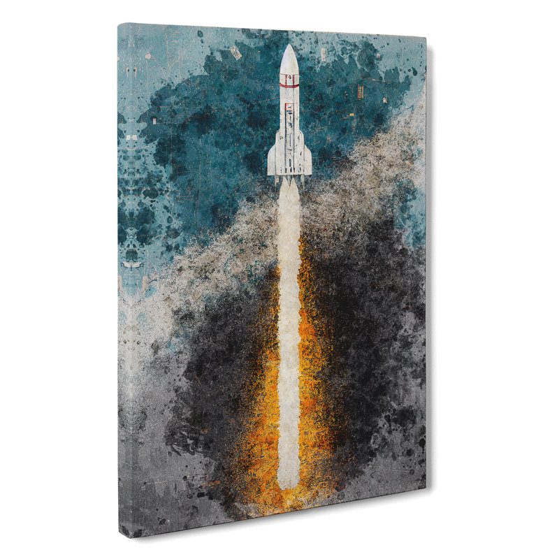 Watercolour Spaceship Rocket No.2 - Wrapped Canvas Painting, 50cm H x 35cm W x 3cm D