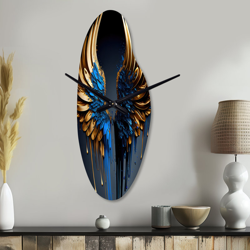 Horloge incurvée en métal bleu et doré Riehemann Angel Wings III - Wings Angel, Médium