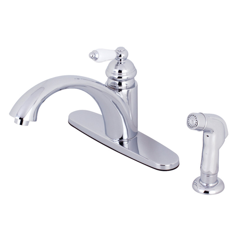 Kingston Brass Vintage Single-Handle Deck Mount Kitchen Faucet, Chrome, Polished Chrome/White