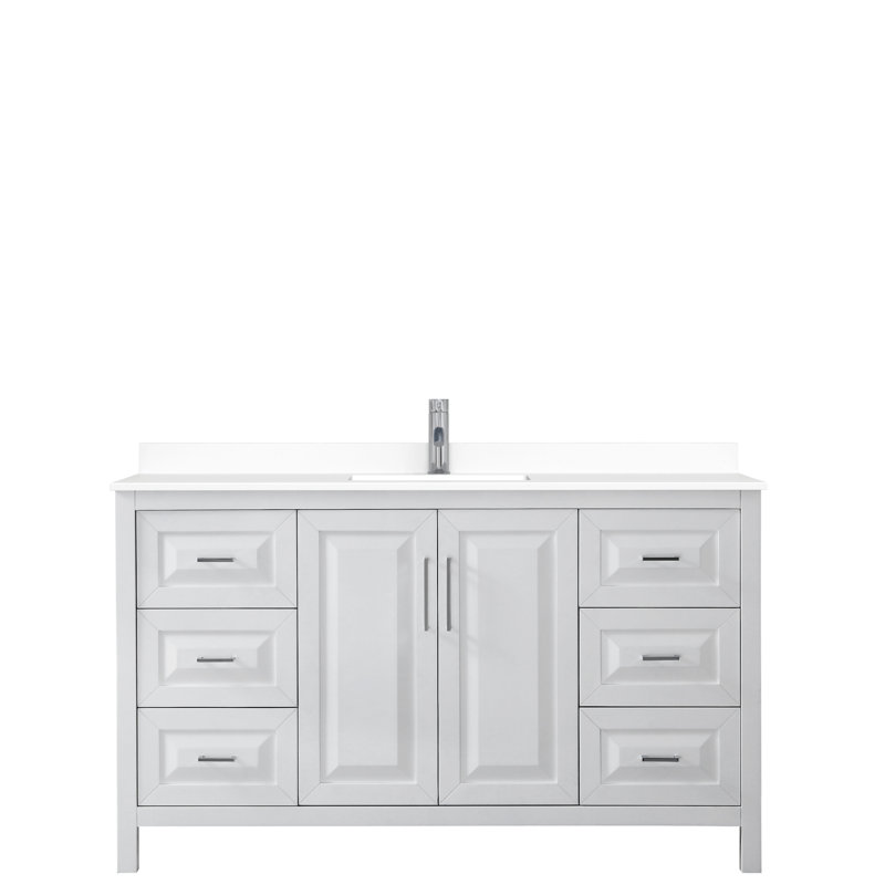 Ensemble de meuble-lavabo simple 60 po Daria, Blanc, Marbre de culture blanc, Chrome poli
