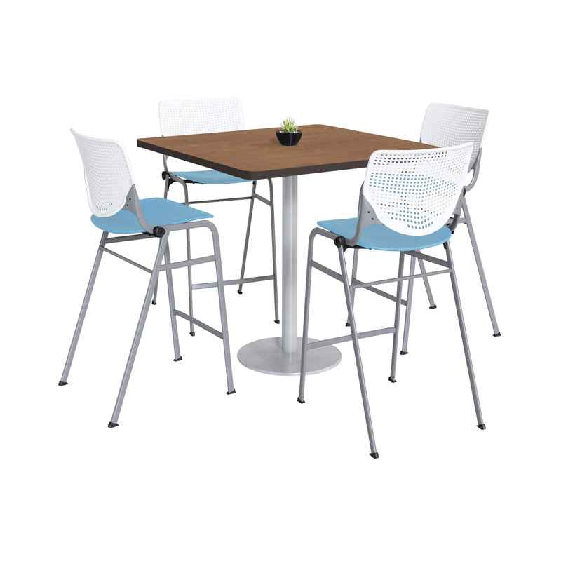 Ensemble de table de salle à manger et chaise Kool L 42 po, H 41 po x L 42 po x l 42 po, Blanc / bleu ciel, Teck