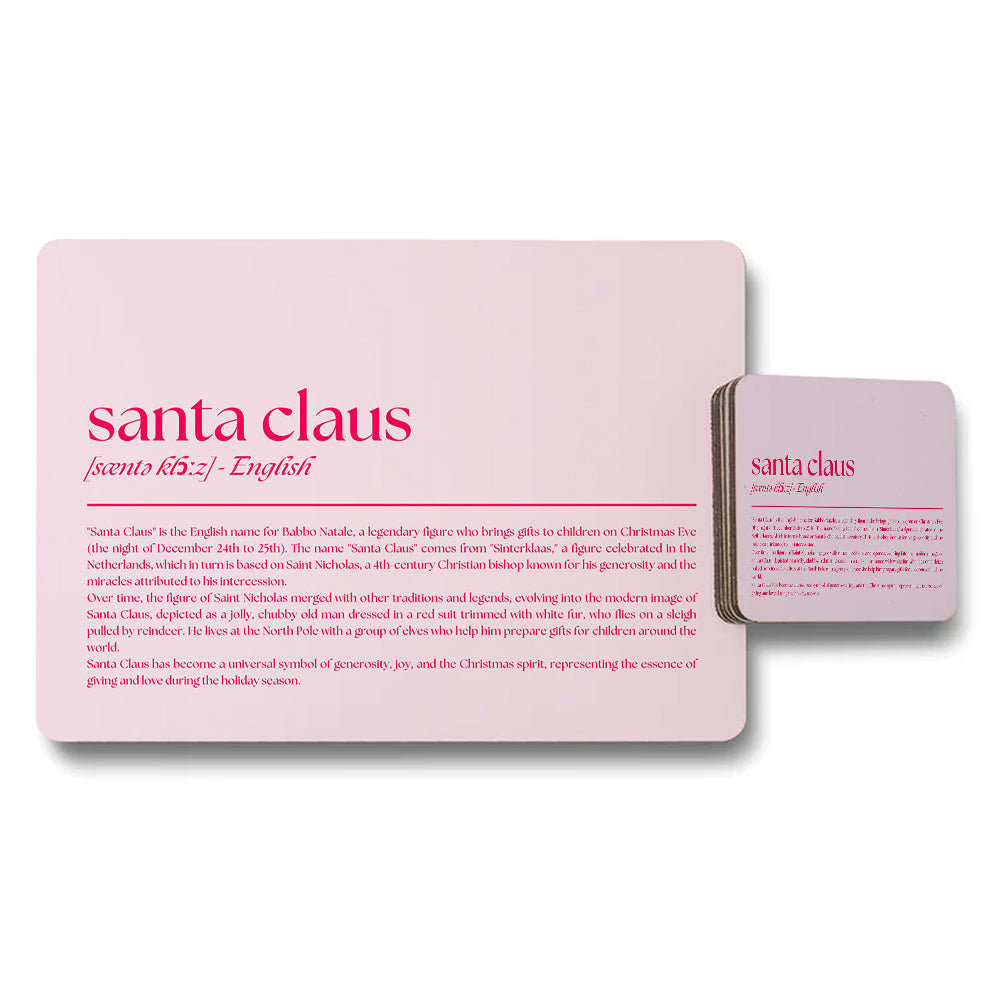 Pink Santa Claus Themed Placemat And Coaster Set For Holiday Table