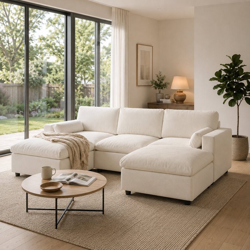 Canapé modulaire 86,5 po en forme de U avec repose-pieds mobile et revêtement en chenille