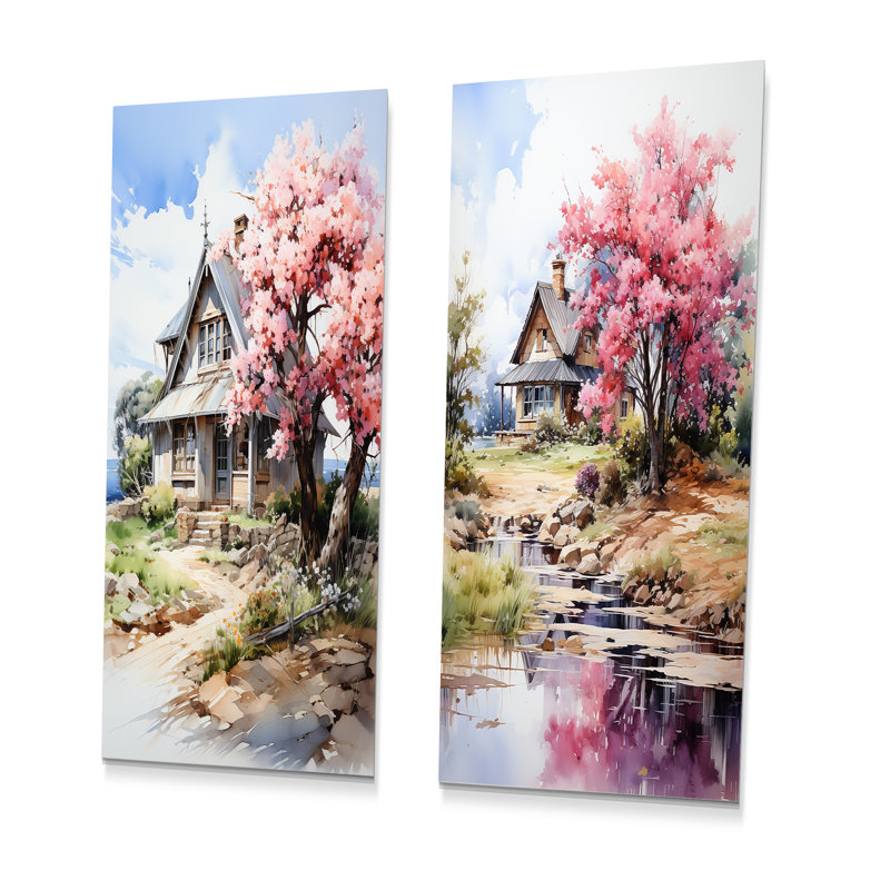 Ensemble de 2 décorations murales Blossom Bungalow By The Lake II, H 32 po x l 32 po