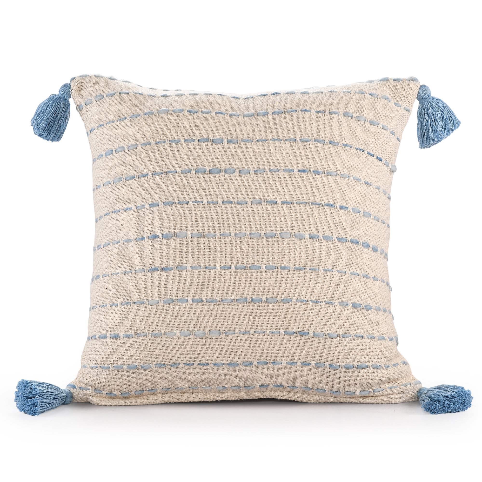 Hainsly Striped Cotton Throw Pillow, Polyester, Blue/Natural